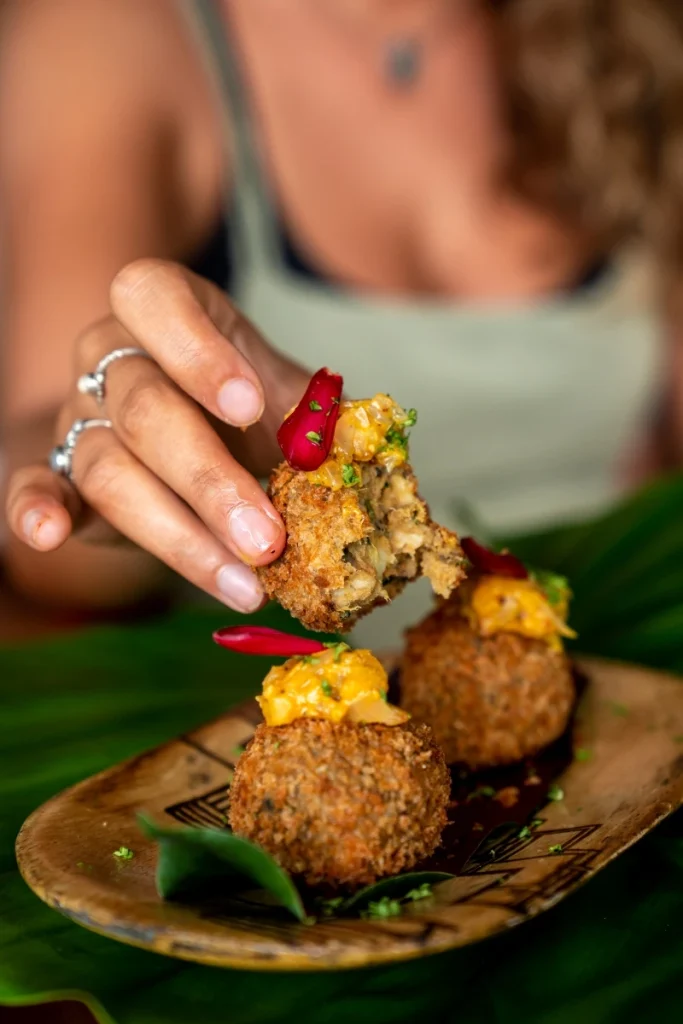 Gourmet jungle appetizers with tropical garnish