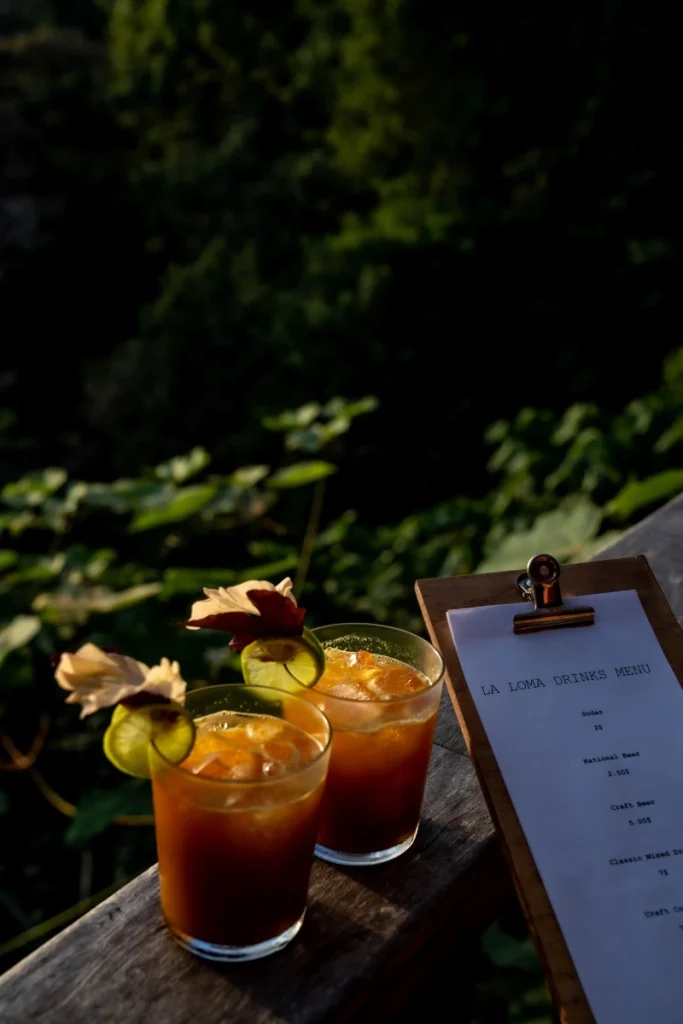 Tropical cocktails with jungle fruit garnishes menu