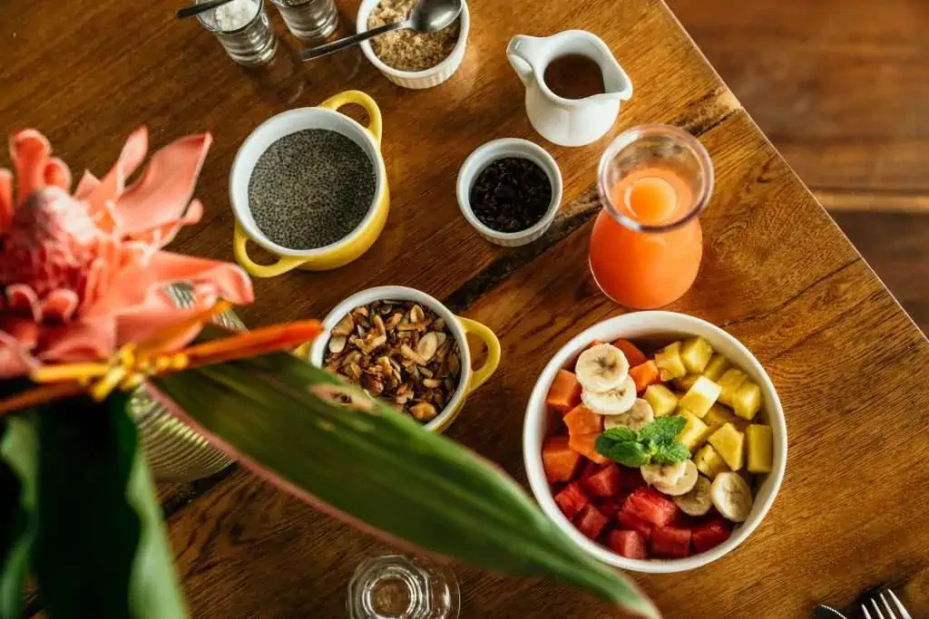 Fresh tropical fruit breakfast bowl at La Loma jungle lodge